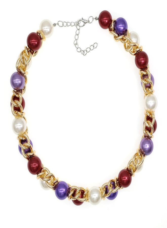 CIOOU Pearl Choker Necklace For Women Large Chunky Bib Simulated Pearl Strand Statement Necklace Big Beaded Pearl Costume Jewelry (Burgundy purple with pearl with link) - Image 1